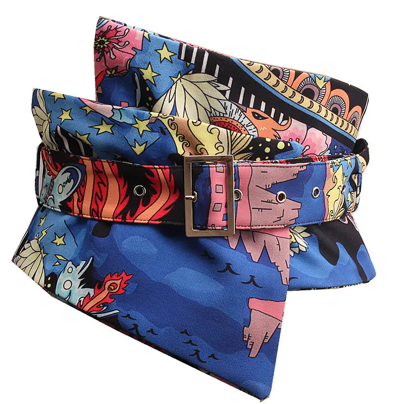 Chinese Style Printed Women's Shirt with Waist Belt