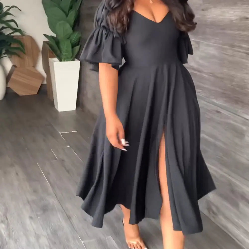 Women's Casual V-neck Ruffle Dress