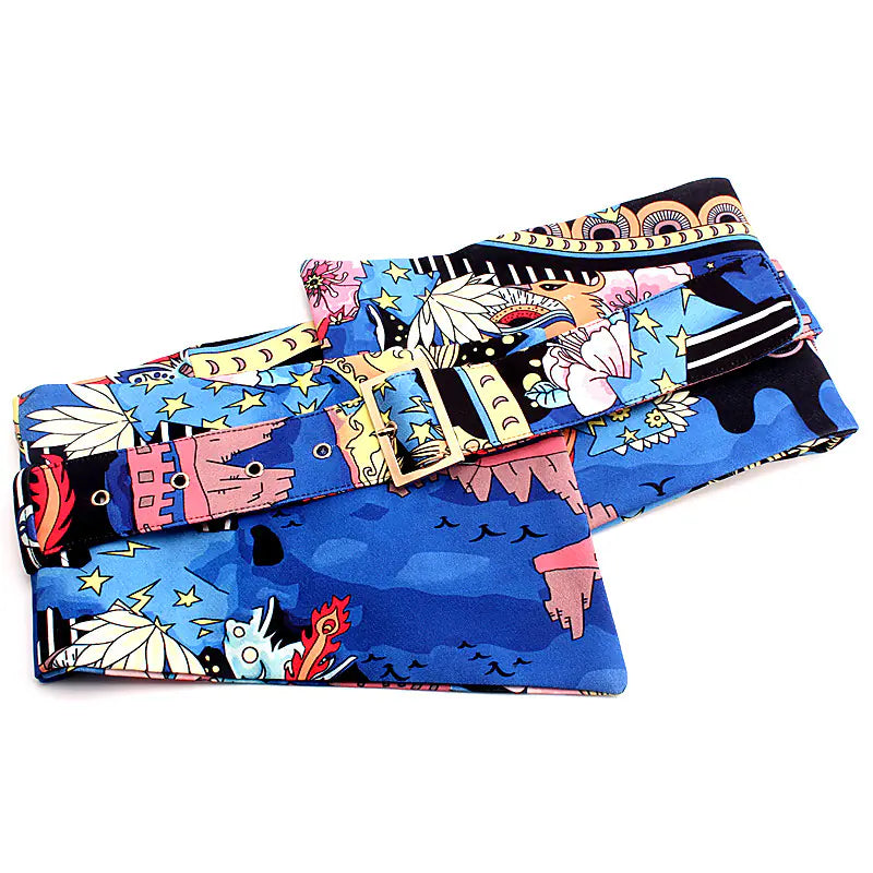 Chinese Style Printed Women's Shirt with Waist Belt