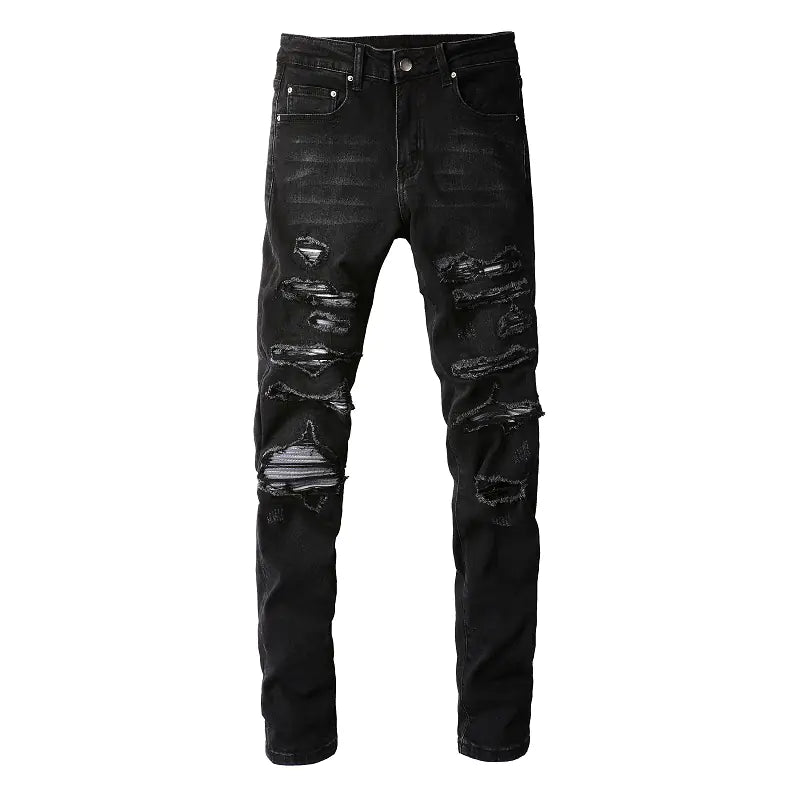Grey White Dyed Slim Fit Black Jeans for Men