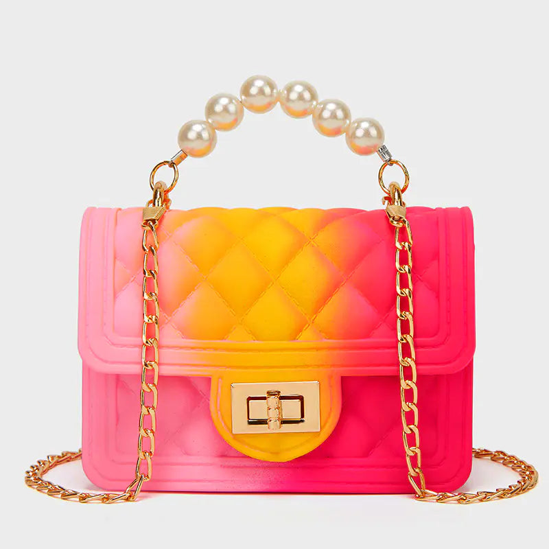 Mini Rainbow PVC Chain Jelly Handbag with Pearl Finish