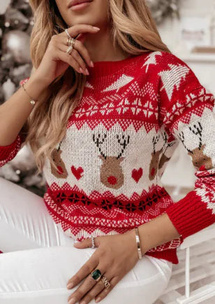 Women's Winter Round Neck Graphic Knit Sweater