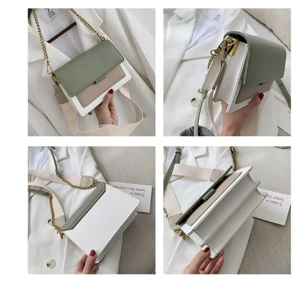 Trendy Korean Style Color Block Chain Shoulder Bag
