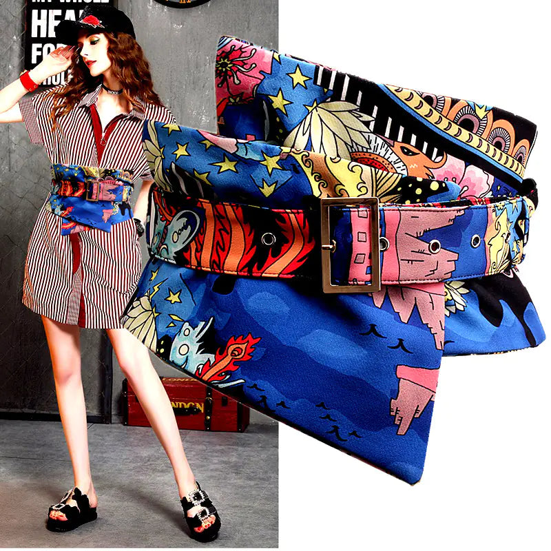 Chinese Style Printed Women's Shirt with Waist Belt