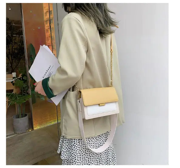 Trendy Korean Style Color Block Chain Shoulder Bag