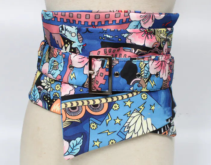 Chinese Style Printed Women's Shirt with Waist Belt