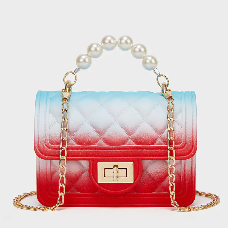 Mini Rainbow PVC Chain Jelly Handbag with Pearl Finish