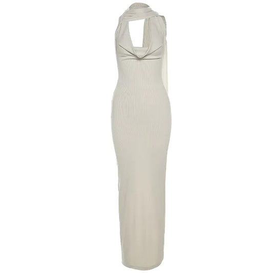 Backless Slim-fit Solid Color Sheath Dress