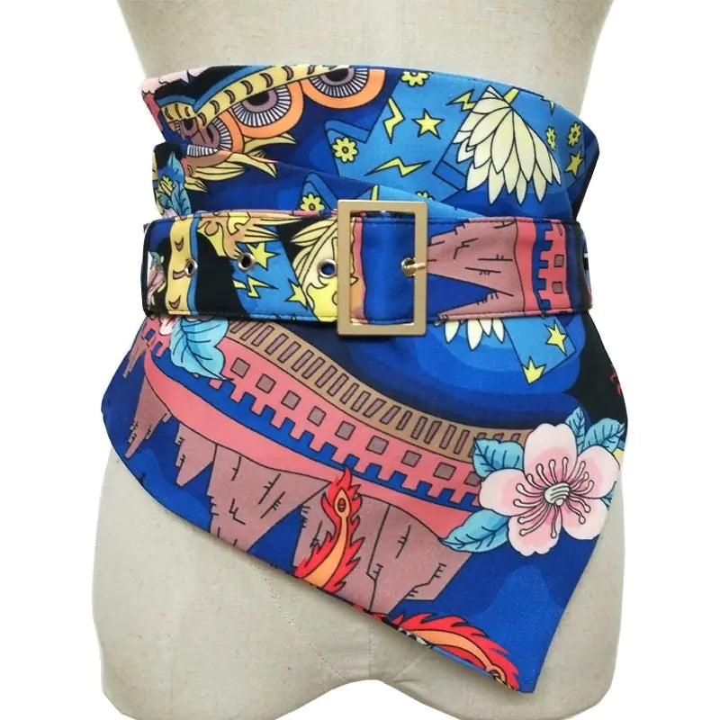 Chinese Style Printed Women's Shirt with Waist Belt