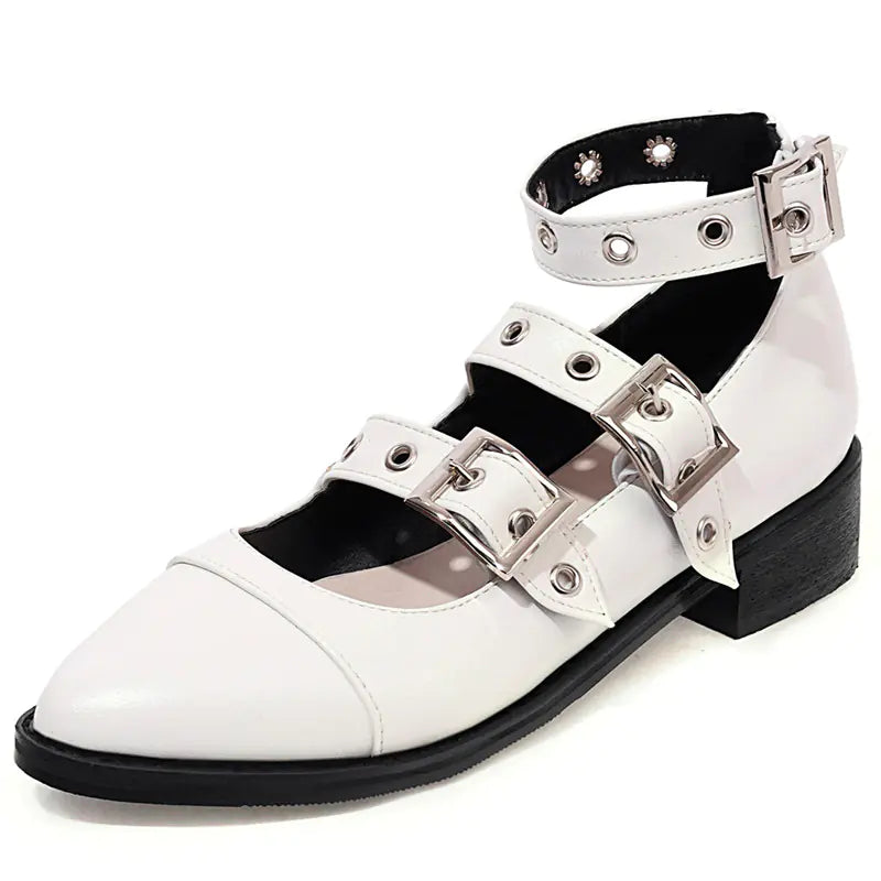 Chunky Heeled Roman Shoes with Studded Buckle